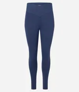 Pantalón legging deportivo Get Over de color azul, confeccionado en microfibra, con tiro alto y diseño de cintura cruzada.