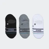 Pack de tres pares de medias Stance invisibles, con logo de la marca y detalles de rayas horizontales en diferentes colores: rosa, bordó y negro.