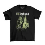 Remera negra de algodón con estampado frontal de la película El Exorcista en tonos verdes.