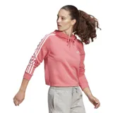 Buzo Adidas de mujer color salmón, corto, con capucha y cordones ajustables. Presenta las tres rayas blancas características de la marca en las mangas y el logo bordado en el pecho.