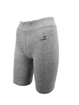 Calza biker deportiva Topper de color gris melange, con cintura alta y elástica. Presenta el logo de la marca estampado en negro en la pierna izquierda.