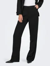 Pantalón sastrero negro de tiro alto con diseño de corte recto y trabillas para cinturón.