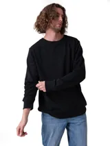 Buzo de cuello redondo de felpa francesa (French Terry), de color negro, corte clásico y diseño liso con puños, cuello y cintura de canalé.