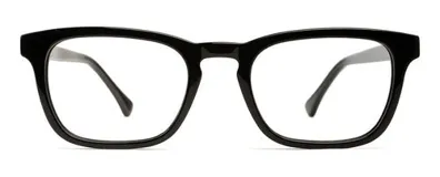 Armazón de acetato negro, de forma rectangular con monturas finas y lentes de 53 mm de ancho.