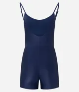 Enterito deportivo azul marino de microfibra sin estampa, con breteles ajustables y copas.