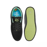 Zapatillas éS Accel Slim blancas de cuero con detalles en verde en el logo y el talón.