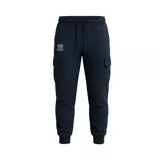 Pantalón de jogging azul marino con bolsillos cargo, cintura elástica ajustable con cordón y puños elásticos. Logo bordado de los New York Yankees en blanco en el muslo izquierdo.