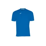 Remera deportiva azul con cuello redondo y logo de Joma estampado en blanco en el pecho.