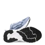 Championes de running New Balance Fresh Foam Arishi para mujer, en color celeste y gris, con detalles en blanco y celeste claro en la "N" lateral. Cuenta con tecnología Fresh Foam en la entresuela para mayor amortiguación y suela blanca con base negra.
