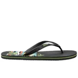 Chancletas Reef modelo Seaside Prints Retro Horizon, de color negro con diseño estampado en la planta y tiras finas con el logo de la marca en relieve.