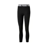 Calza Puma de entrenamiento modelo Strong High Waisted, color negro con cintura elástica alta estampada con el logo de la marca en blanco.