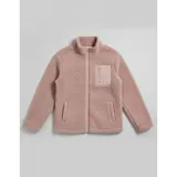 Campera de corderito color blanco, con cierre frontal completo, cuello alto y bolsillo frontal con cierre. Presenta un diseño forrado y cálido, ideal para la temporada de invierno.