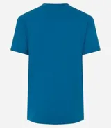 Remera de algodón celeste con cuello redondo y mangas cortas dobladas, de corte regular y diseño liso.