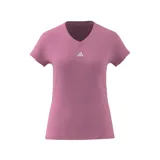 Remera deportiva Adidas AEROREADY Train Essentials color rosa con logo blanco en el pecho y cuello en V.