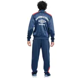 Conjunto deportivo Umbro del Club Nacional de Football, compuesto por campera con cierre frontal y pantalón largo. Diseño en color azul marino con detalles en rojo y blanco, incluyendo logos de la marca y escudo del club.