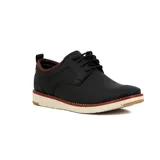 Zapato acordonado casual de hombre, color negro con detalles en marrón en el cuello y la suela.