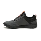 Zapatillas urbanas Caterpillar Hex Ready Lo, color gris oscuro con detalles en negro y naranja. Capellada de cuero tipo nobuck y nylon en malla, forro de malla interior hecho con residuos industriales 100% reciclados, plantilla acolchada de espuma y suela de goma duradera con gran tracción.
