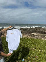 Remera negra de algodón con cuello redondo y mangas cortas. Estampado frontal con tres flores de colores.