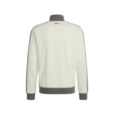 Campera deportiva Adidas AMG Petronas Silver Arrows Icon F1, color blanco crudo con detalles en gris oscuro, cuello alto, cierre frontal completo y bolsillos laterales. Presenta el logo de Adidas y el escudo de Mercedes-AMG Petronas.
