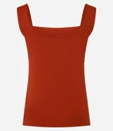 Blusa sin mangas color borgoña, confeccionada en poliamida y elastano, con escote cuadrado en el busto y en la espalda.