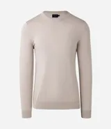 Suéter de corte regular, cuello redondo y manga larga, confeccionado en tejido de viscosa con textura suave y caída ligera.