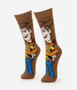 Medias de caña alta color marrón con estampado del personaje Woody de Toy Story.