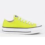 Championes Converse All Star Lift Ox con plataforma, color amarillo lima y detalles en blanco y negro.