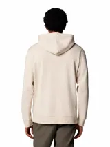 Buzo tipo canguro con capucha ajustable y cordones, bolsillo frontal tipo canguro, mangas largas con logo estampado en una de ellas y logo pequeño en el pecho.