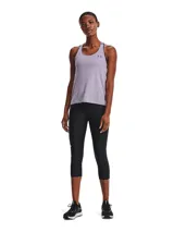 Calza deportiva tipo capri de Under Armour, color negro, con cintura alta antideslizante y bolsillo lateral. Confeccionada en tejido HeatGear ultraligero que absorbe el sudor y permite libertad de movimiento.