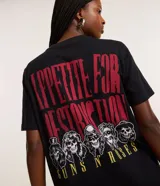 Remera negra de algodón con estampado de la banda Guns N' Roses en el frente y la espalda.