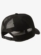 Gorro trucker Quiksilver color negro con red trasera y parche frontal con diseño de ola en tonos degradados.