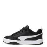 Championes urbanos Puma modelo Park Lifestyle, color negro con detalles en blanco. Presentan un diseño de corte bajo con la icónica franja lateral de la marca y suela de goma resistente.