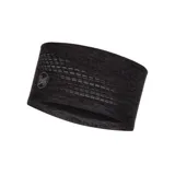 Vincha deportiva Buff color gris oscuro con logo de la marca en el lateral.