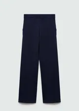 Pantalon de tiro alto con cintura elástica fruncida, diseño de corte recto y bolsillos laterales.