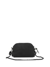 Bandolera Hush Puppies color negro con diseño trenzado, cierre superior y placa metálica con el logo de la marca en el frente.