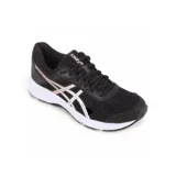 Championes Asics Raiden 3 de mujer, color negro con detalles plateados y suela blanca.