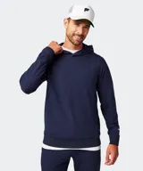 Hoodie negro de manga larga, con capucha y calce relajado, confeccionado en tejido ligero y suave.