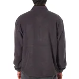 Canguro negro de micropolar con cierre parcial con cremallera en el cuello y detalle de cinta estampada en el frente.