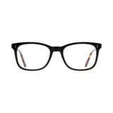 Lentes de receta con marco de eco acetato en color negro y patillas con diseño carey.