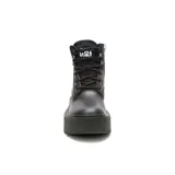 Bota Caterpillar Colorado Max para mujer, color negro, de cuero liso, con cordones, plataforma de goma y logo de la marca en el lateral.
