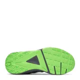 Championes de entrenamiento Under Armour modelo Charged Commit Tr 5, color gris con detalles en verde neón. Presentan una estructura robusta con entresuela Charged Cushioning para mayor amortiguación y suela de goma con diseño de alta tracción.