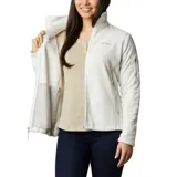 Campera polar Columbia modelo Fast Trek II, color blanco, con cierre frontal completo, cuello alto y bolsillos laterales con cierre. Incluye un bolsillo adicional con cierre en la manga izquierda y logo de la marca bordado en el pecho.