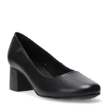 Zapato de tacón cuadrado Bottero, color negro, con punta redondeada y detalle de logo metálico en el lateral.