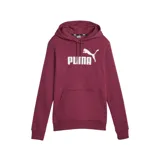 Canguro Puma de mujer color bordó, con capucha forrada en algodón y cordón ajustable, bolsillo tipo canguro, puños y dobladillo acanalados, y logo estampado en el pecho.