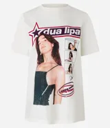 Remera blanca de algodón con estampado de Dua Lipa en el frente.