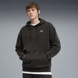Buzo con capucha Puma, confeccionado en tejido con efecto lavado desgastado color negro. Presenta bolsillo tipo canguro frontal, cordones ajustables en la capucha y logo de la marca bordado en el pecho.