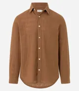 Camisa regular para hombre de la marca Marfinno, confeccionada en mezcla de algodón y lino con diseño texturizado grid, cuello inglés y manga larga.