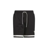 Shorts de básquet Adidas Originals, color negro, confeccionado en tejido de malla. Presenta cordón blanco ajustable en la cintura y ribetes blancos en el ruedo. Incluye el logo del trébol de Adidas en blanco en la pierna derecha.