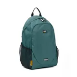 Mochila unisex color verde pino con logo de CAT en el frente. Cuenta con un compartimento principal con bolsillo acolchado para portátil, correas ajustables de malla para los hombros, asa de agarre, dos bolsillos laterales de malla y cincha frontal con elemento reflectante.