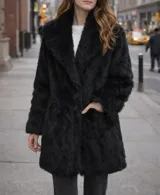 Tapado de piel sintética color camel, corte recto y silueta relajada, con interior forrado y bolsillos funcionales.